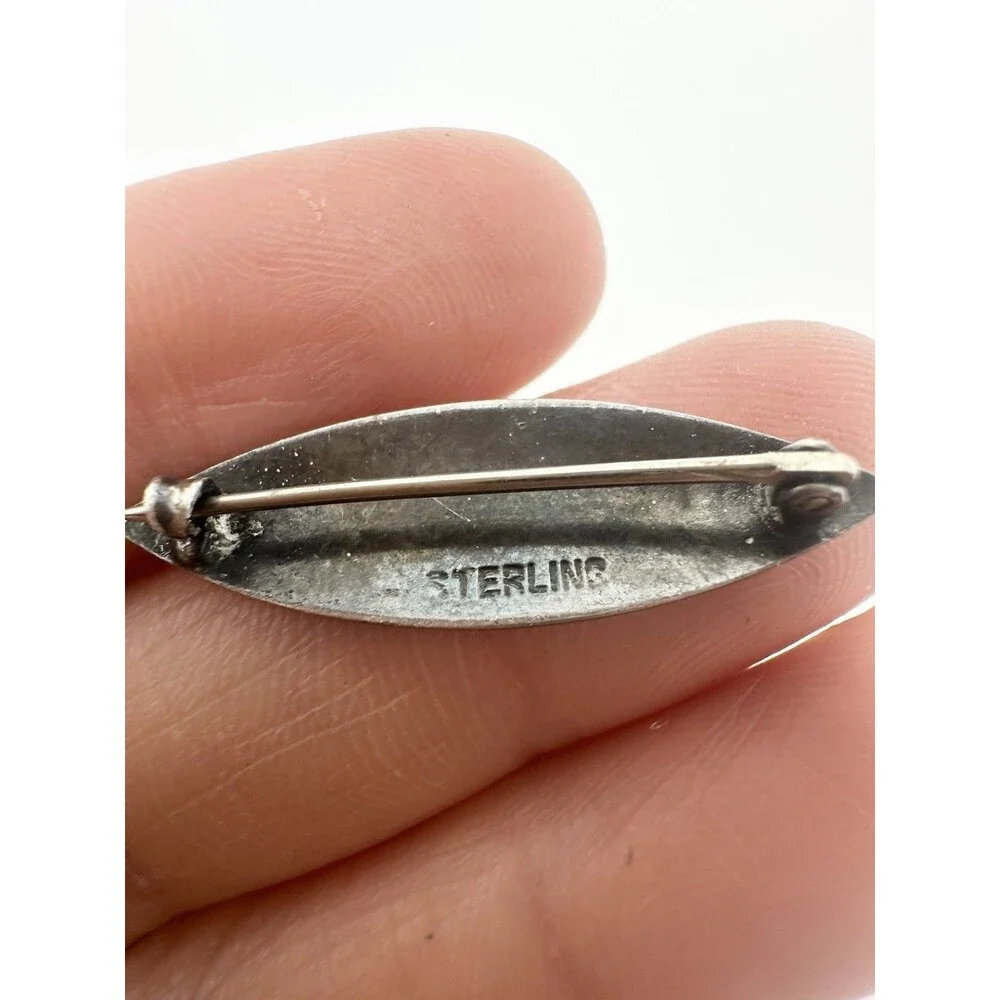 Antique Art Deco Sterling Silver Guilloche Enamel Pin